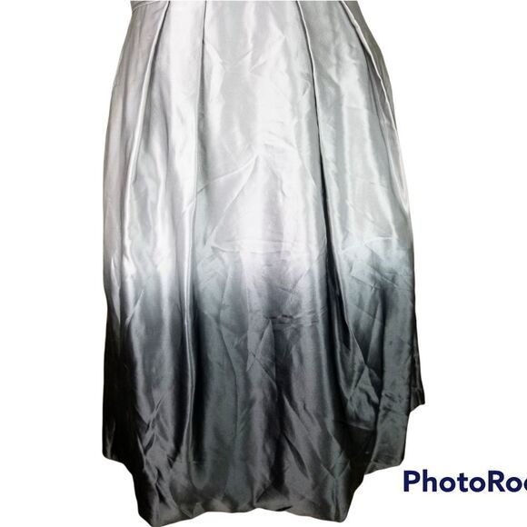 Formal Strapless Silver & Black Ombre Cocktail Silk Prom Dance Evening Dress - Picture 7 of 14